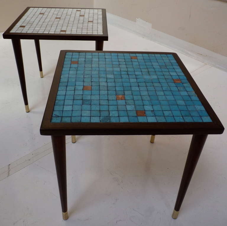 Glass Mosaic Tile Top Tables in Walnut 1