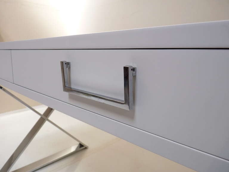 White Lacquer Campaign Desk by Milo Baughman In Excellent Condition In San Diego, CA