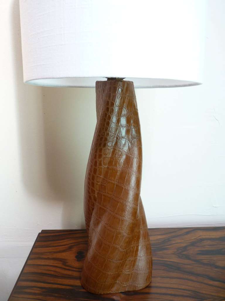 French Pair of Crocodile Embossed Leather Lamps after Paul Dupre-Lafon