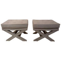 Pair of Tufted X Benches after Billy Baldwin