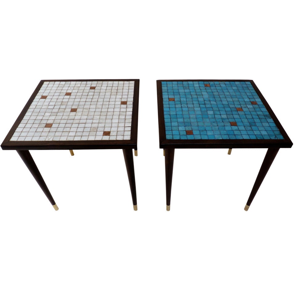 Glass Mosaic Tile Top Tables in Walnut