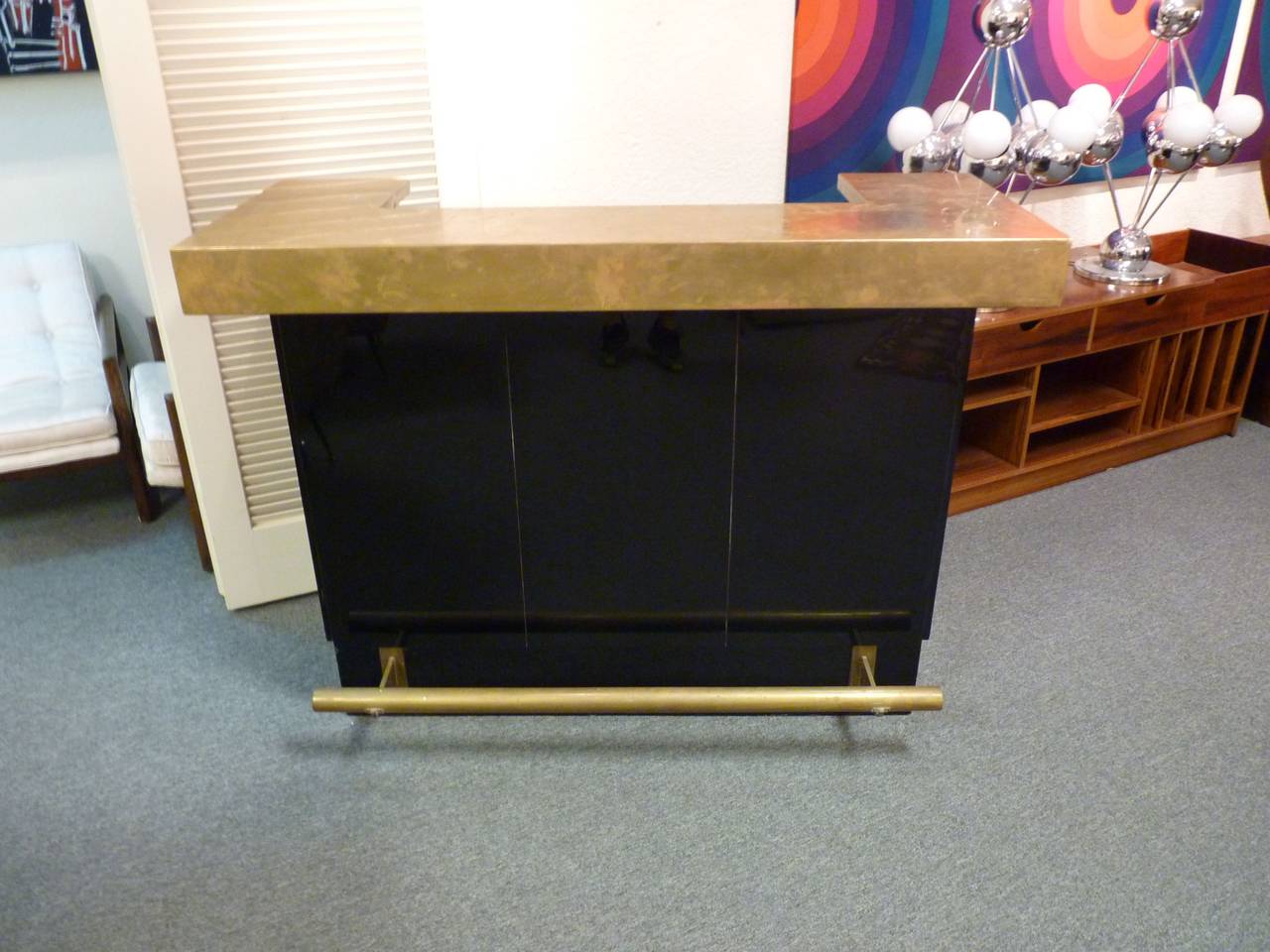 French Modern Bar in Brass and Lacquer