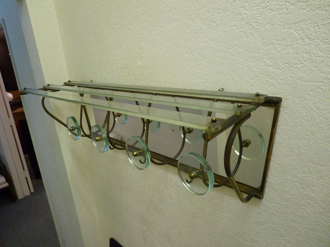 Italian Coat Rack Valet in Brass and Glass 1