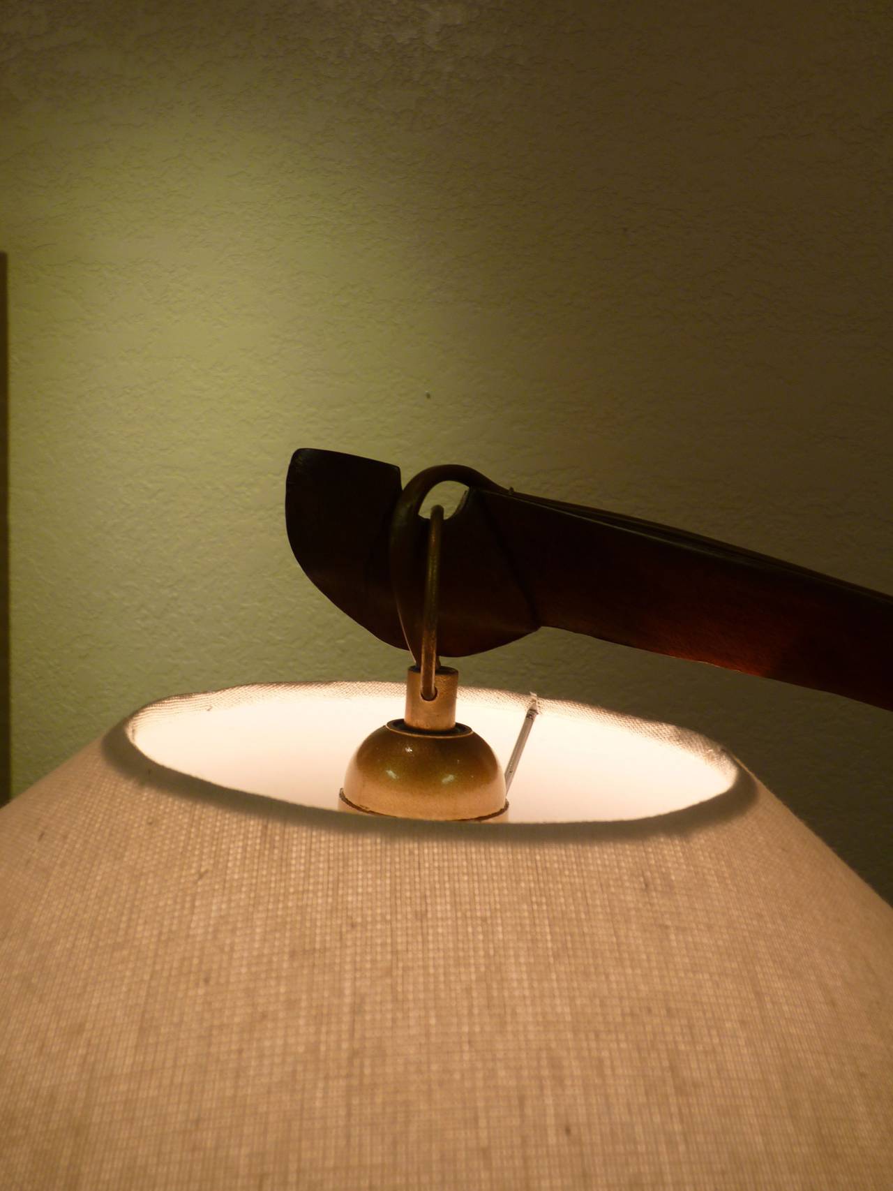 Italian Arc Floor Lamp in Walnut In Excellent Condition In San Diego, CA