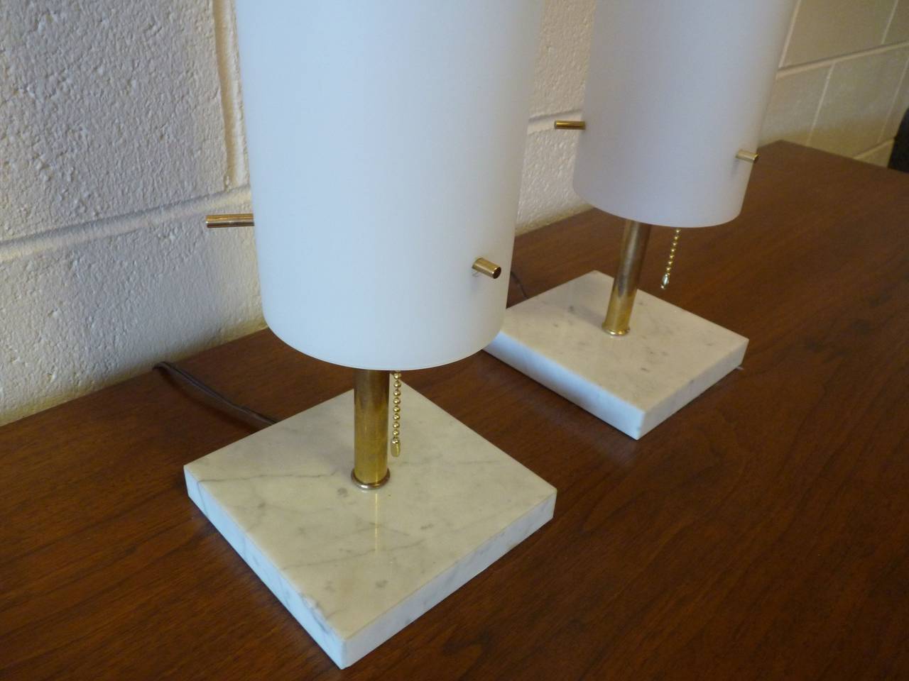 Mid-20th Century Pair of Murano Glass Lamps of Brass and Marble