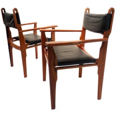 Retro Pair of Brazilian Rosewood and Leather Chairs