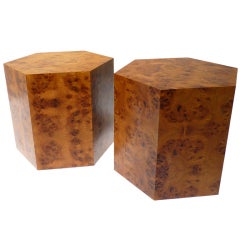 Pair Of Custom Hexagon Burlwood Tables