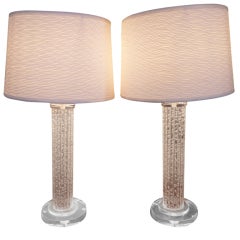 Pair Of Lucite Pillar Table Lamps By Ritts Co.