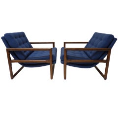 Tufted Pair of Cube Lounge Chairs by Milo Baughman for Thayer Coggin