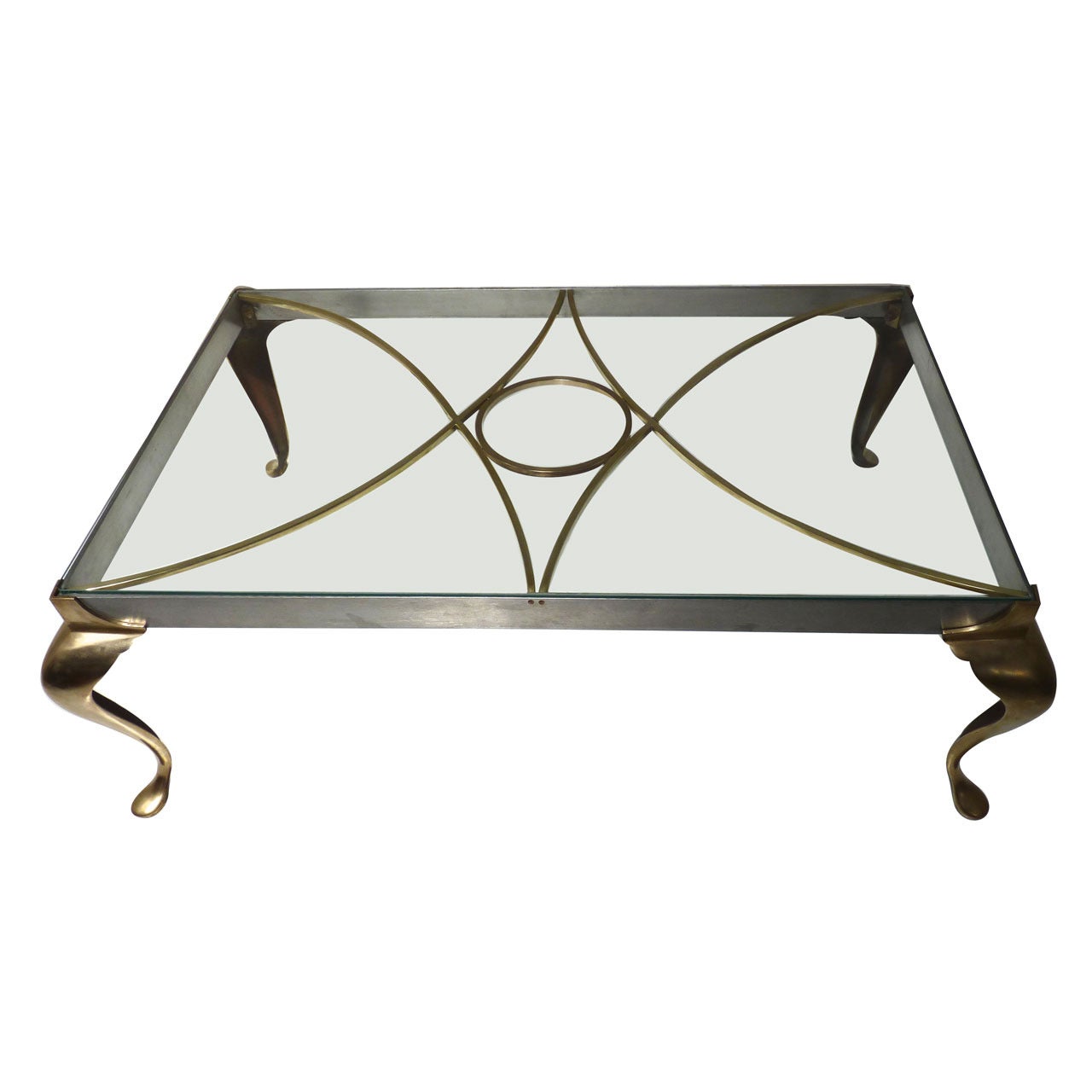 Brass & Stainless Cabriolet Leg Cocktail Table by Chapman
