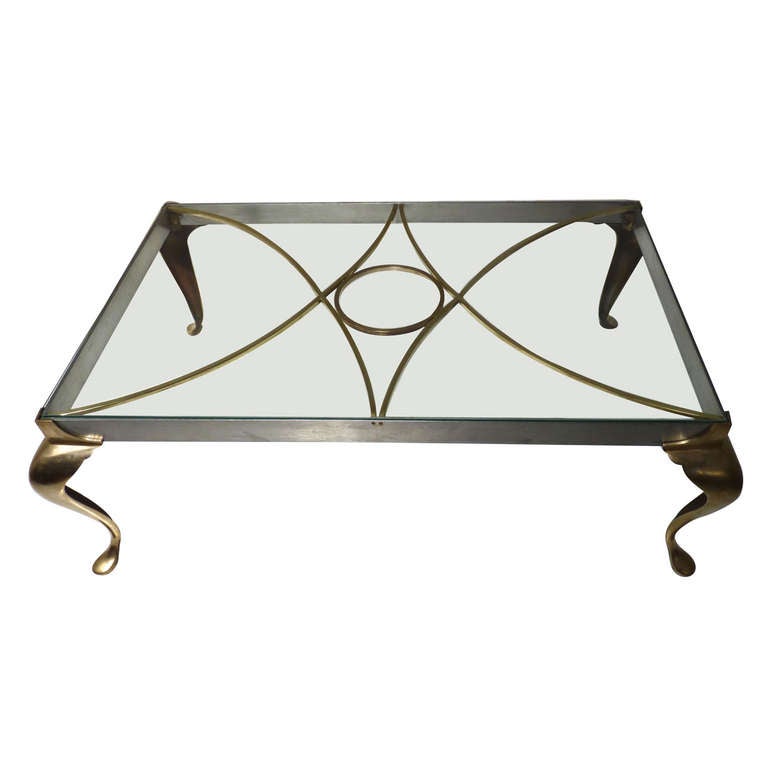 Brass and Stainless Cabriolet Leg Cocktail Table by Chapman For Sale at