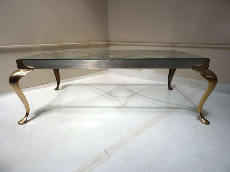 Brass & Stainless Cabriolet Leg Cocktail Table by Chapman 1