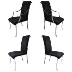 Set of 4 Design Institute Art Deco Revival Chrome Dining Chairs