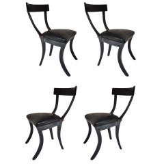 Set of Four Black Lacquer & Gilt Klismos Dining Chairs