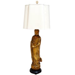 Vintage Monumental Gold Gilt Kwan Yin Lamp