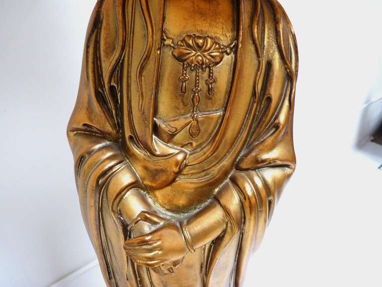 Monumental Gold Gilt Kwan Yin Lamp In Excellent Condition In San Diego, CA