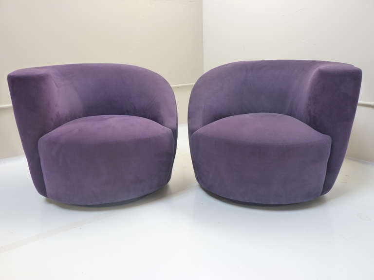 Ultrasuede Pair of Vladimir Kagan Nautilus Lounge Chairs