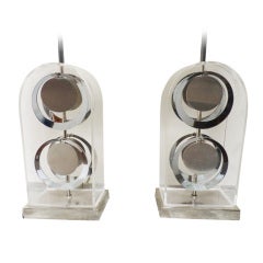 Pair of Chrome & Lucite Lamps by Laurel