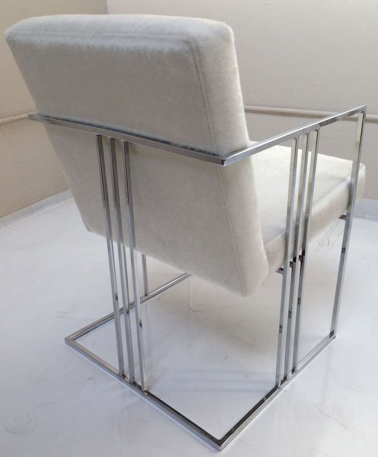 Set of 6, 1970's chrome-plated solid steel armchairs by Milo Baughman.