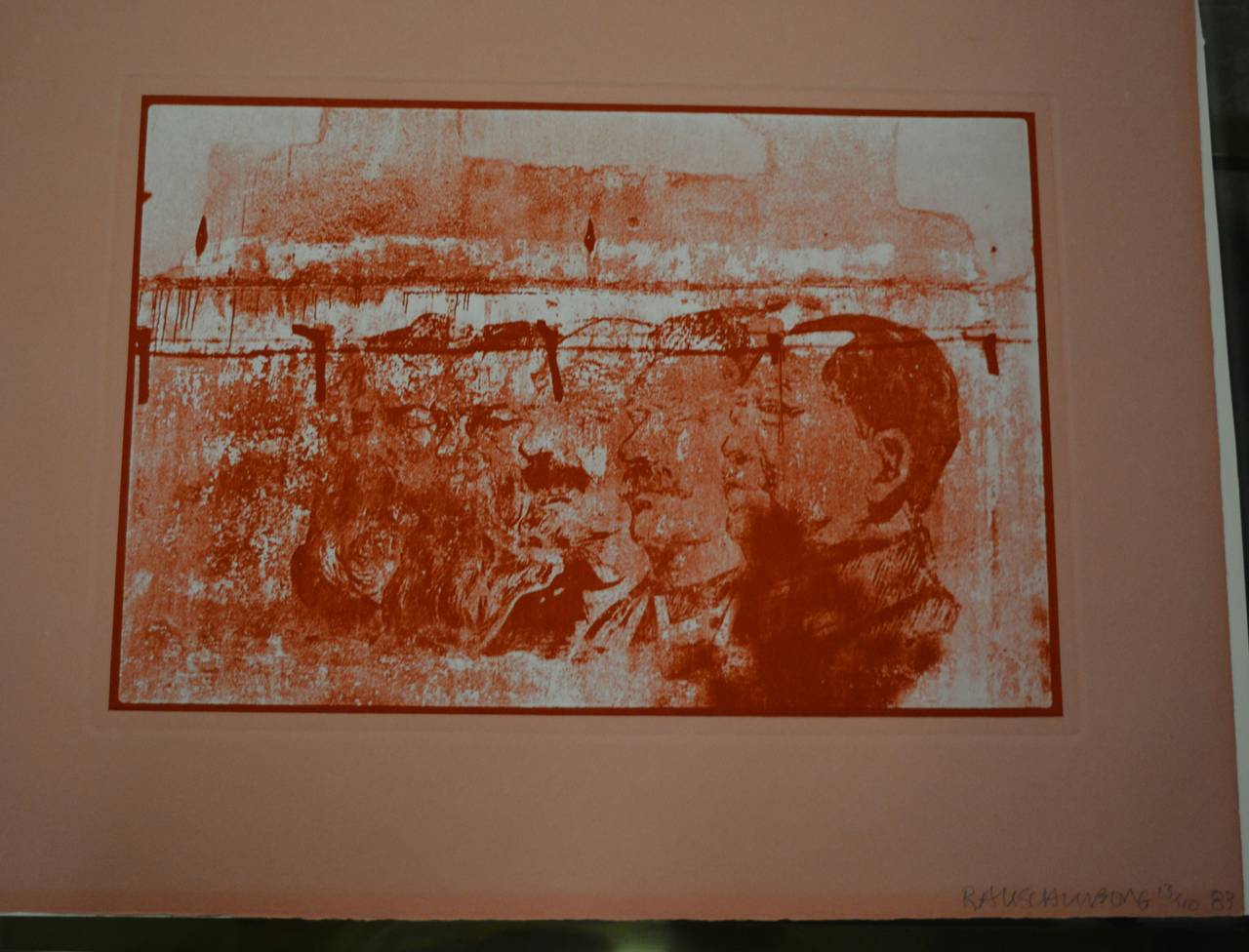 Print by Robert Rauschenberg, circa 1983. This Untitled work from the Study for Chinese Summerhall is signed dated to lower right corner. This is no.13 of an edition of 40.
Condition is very good with pale mat staining as shown along outside