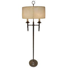 Vintage American Patinated Brass Floor Lamp With Ring Finial