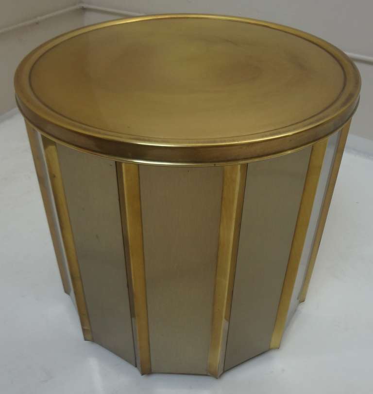 Mastercraft table base of brushed bronze panels, framed by Antiqued Brass. Shown with 50