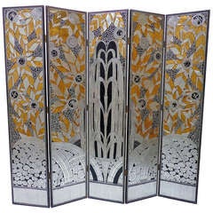 Monumental Art Deco Revival Five Panel Screen After Edgar Brandt