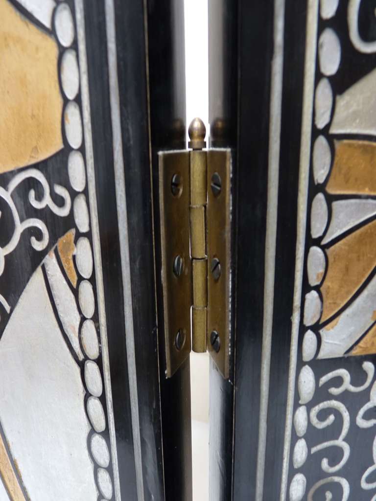 Lacquered Monumental Art Deco Revival Five Panel Screen After Edgar Brandt