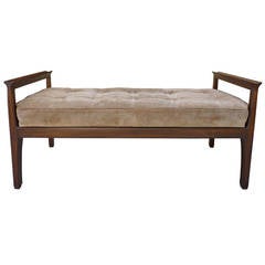Modern Tufted Bench in Walnut and Suede