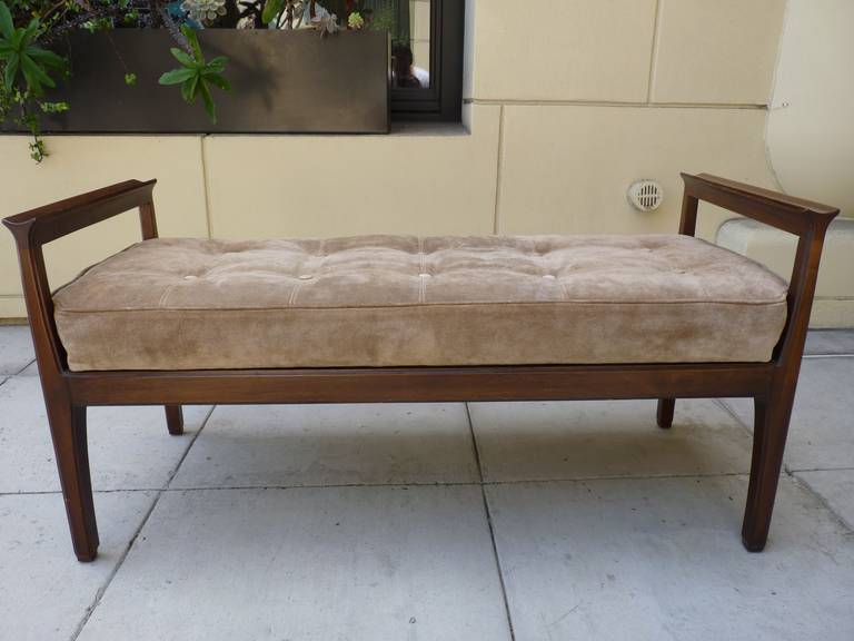 Modern Tufted Bench in Walnut and Suede