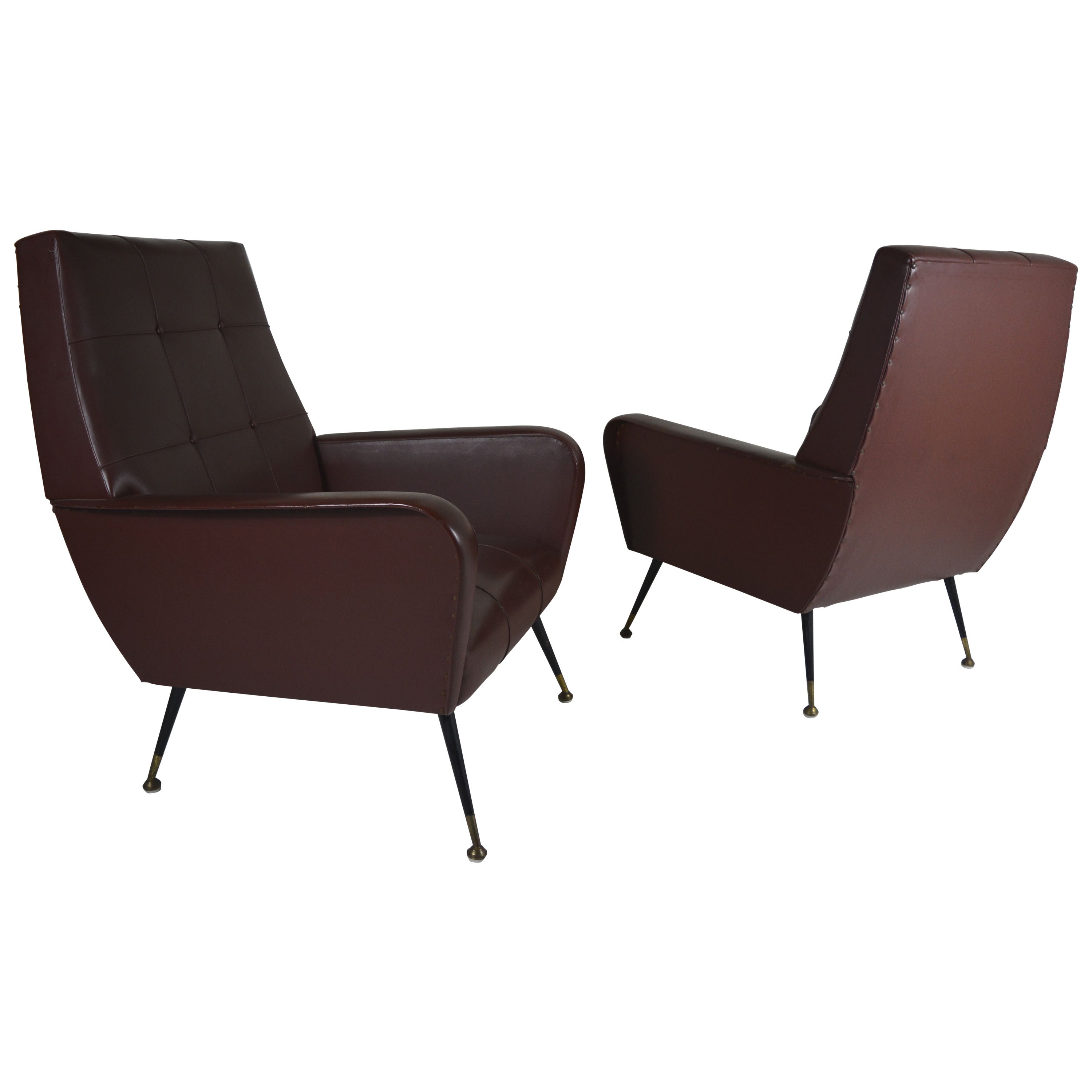 Pair of Masculine Italian Armchairs, circa 1960s For Sale