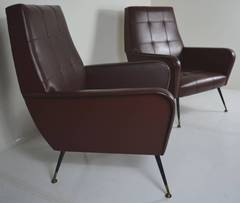 Pair of Masculine Italian Armchairs, circa 1960s