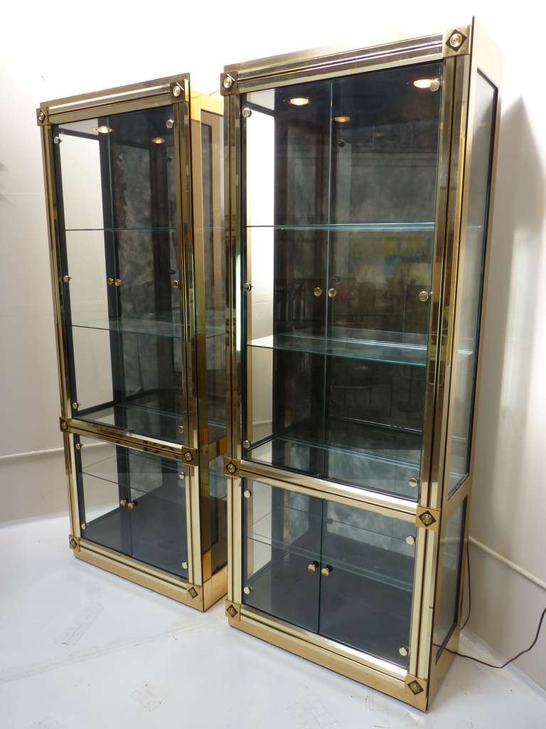 Pair of Brass Clad Mastercraft Vitrines