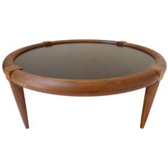 T.H. Robsjohn-Gibbings Attributed Coffee Table in Walnut & Brown Lacquer