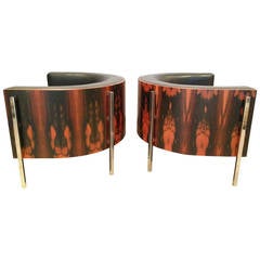 Pair of Leather Barrel Chairs by George Kasparian