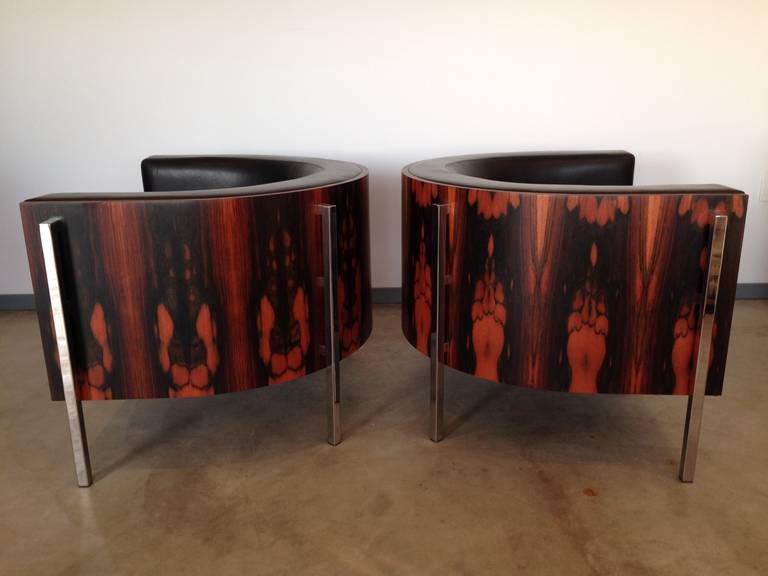 Pair of Leather Barrel Chairs by George Kasparian 1