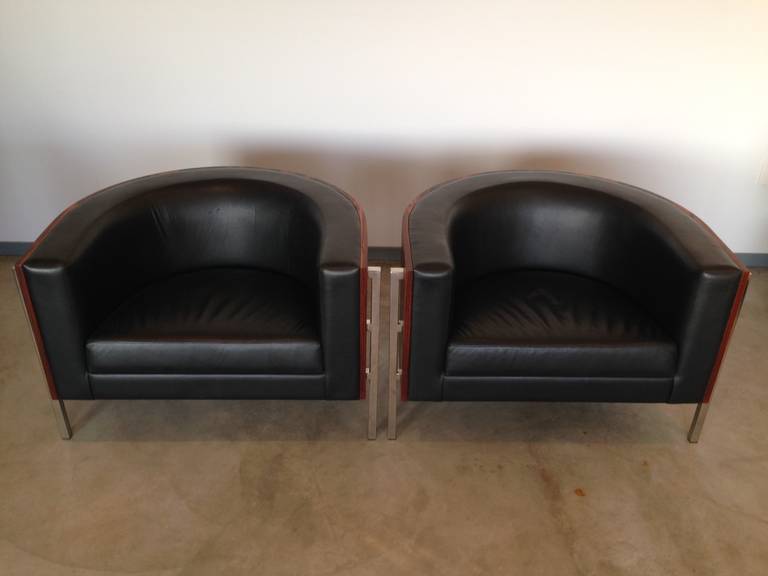 Pair of Leather Barrel Chairs by George Kasparian 3