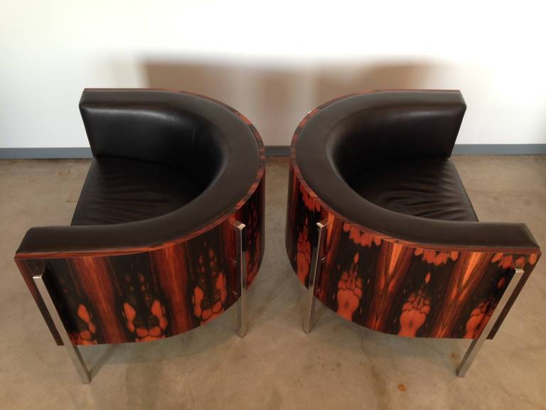 Pair of Leather Barrel Chairs by George Kasparian 2
