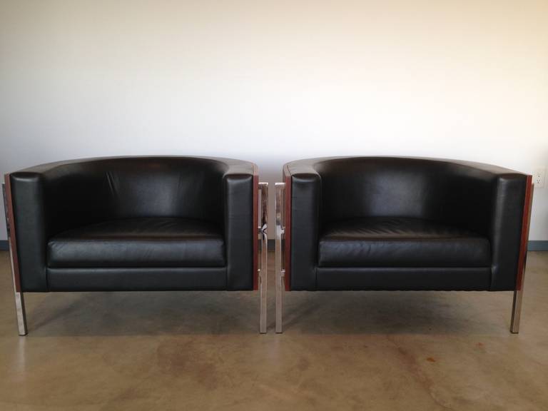 Pair of Leather Barrel Chairs by George Kasparian 4