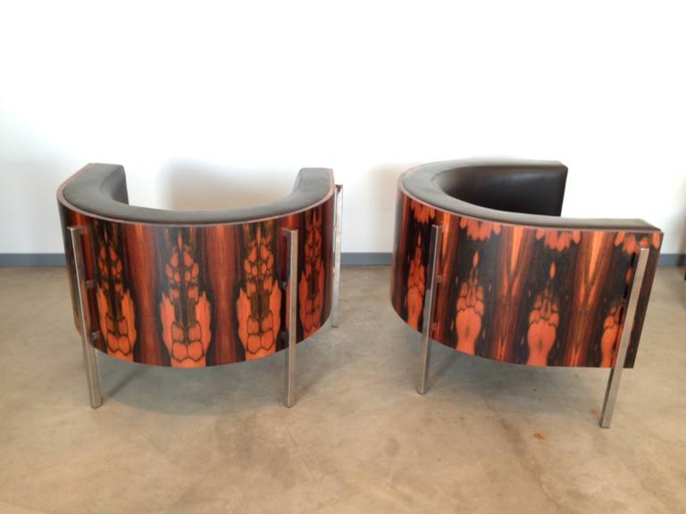 American Pair of Leather Barrel Chairs by George Kasparian