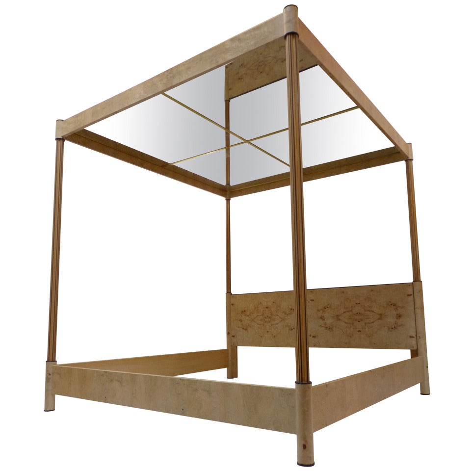 Outstanding Mirrored Canopy Bed in Burl and Zebra Wood