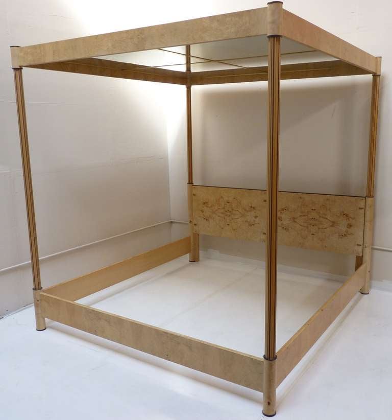 Outstanding Mirrored Canopy Bed in Burl and Zebra Wood 1