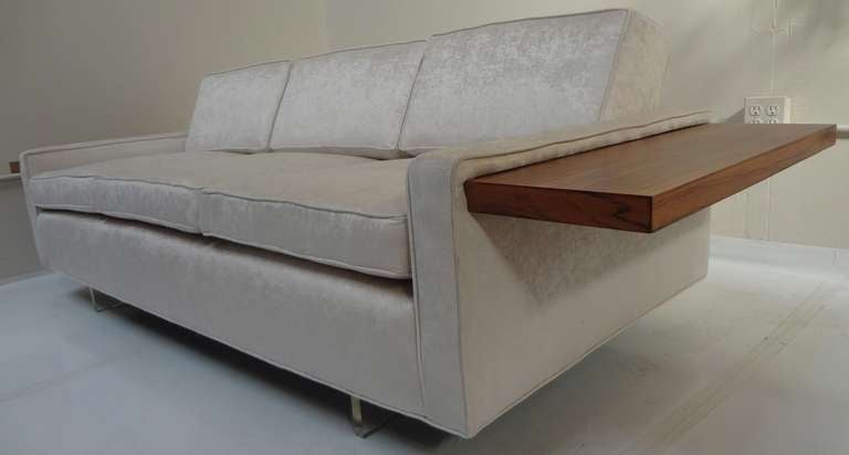 Mid-Century Modern Vladimir Kagan Sofa with Floating Rosewood Tables and Lucite Legs