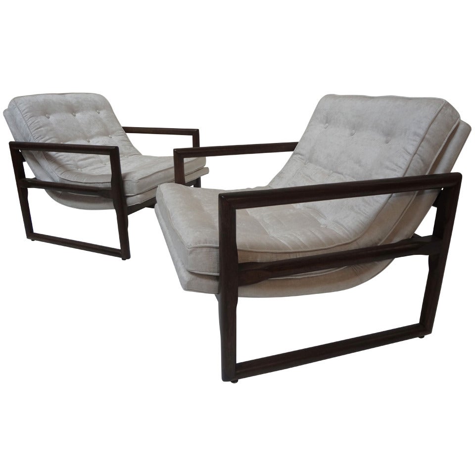 Pair of Cube Lounge Chairs by Milo Baughman for Thayer Coggin