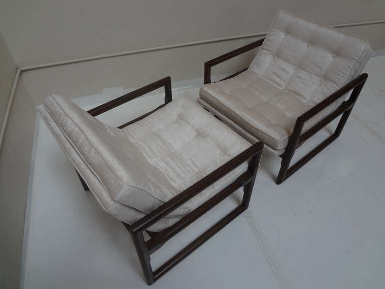 Wood Pair of Cube Lounge Chairs by Milo Baughman for Thayer Coggin