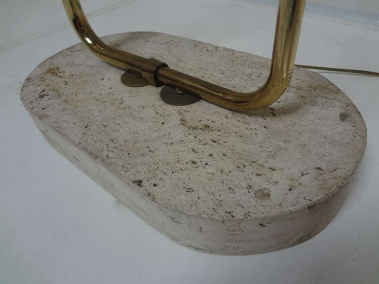 French Dual Torchiere in Brass with Travertine Base Circa 1960's 5