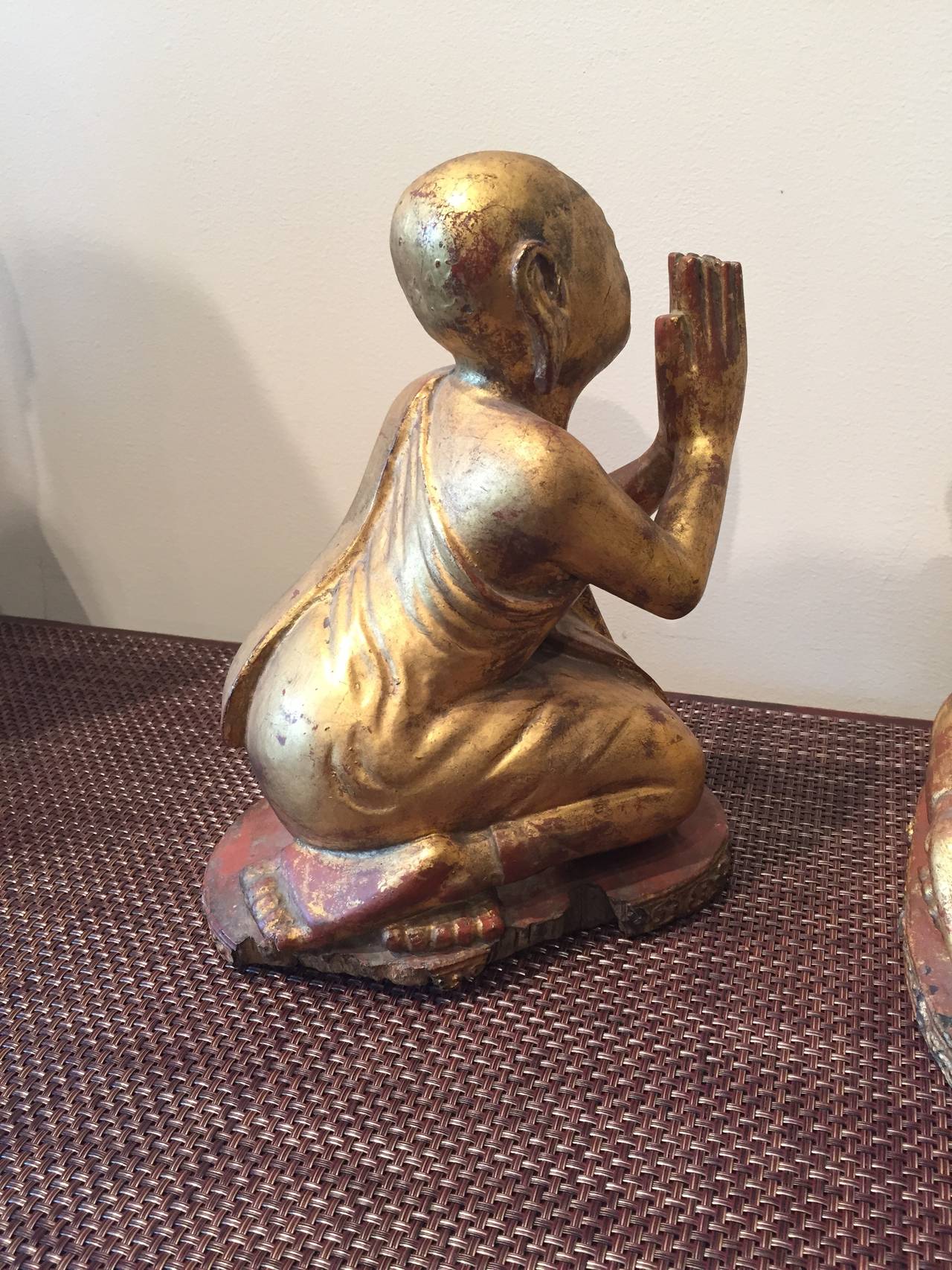 Wood Pair of Burmese Praying Monks