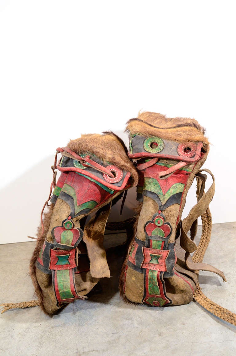Leather Pair of Antique Tibetan Saddle Bags For Sale