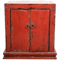 Small Antique Chinese Red Lacquer Cabinet