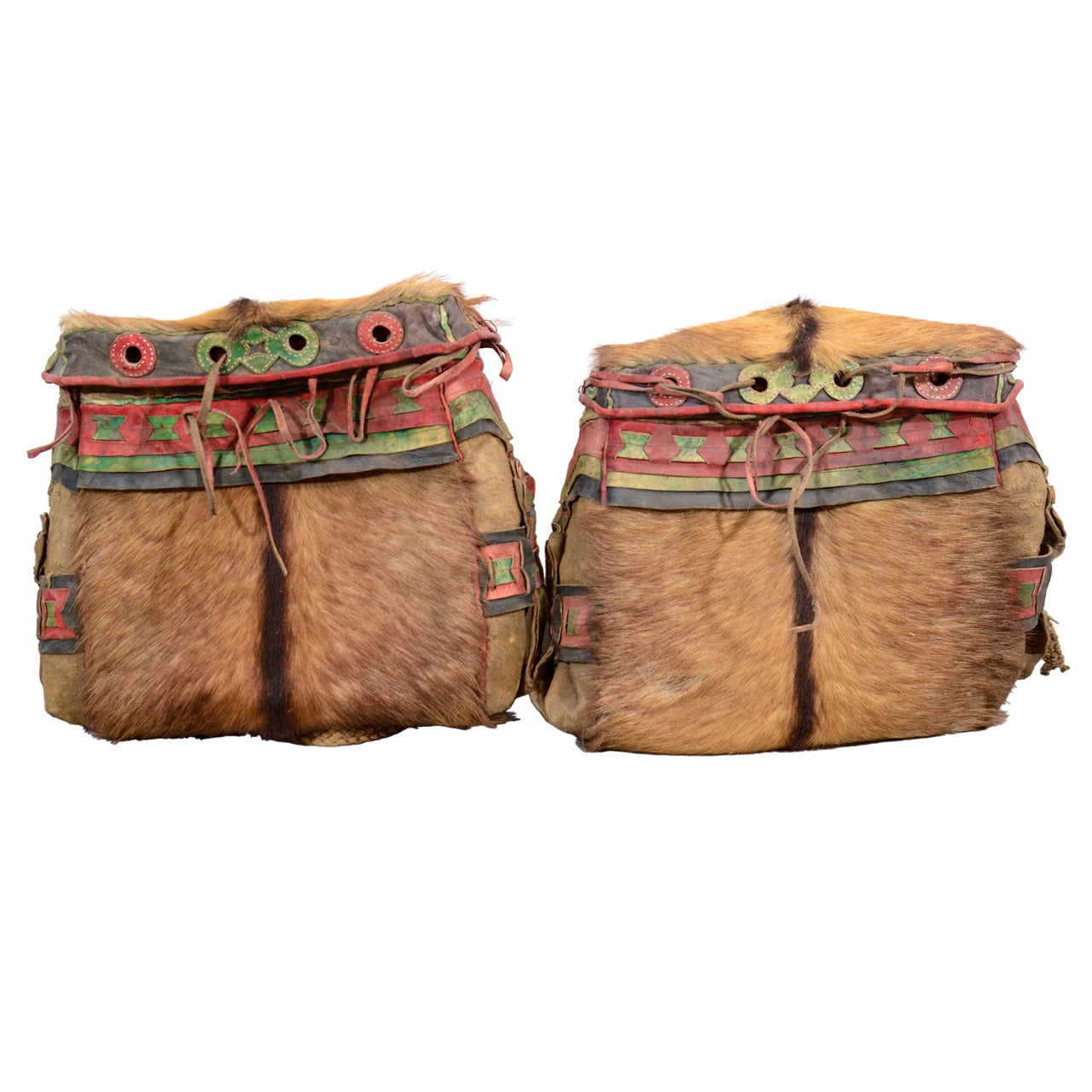 Paire de sacs de selle tibétains anciens